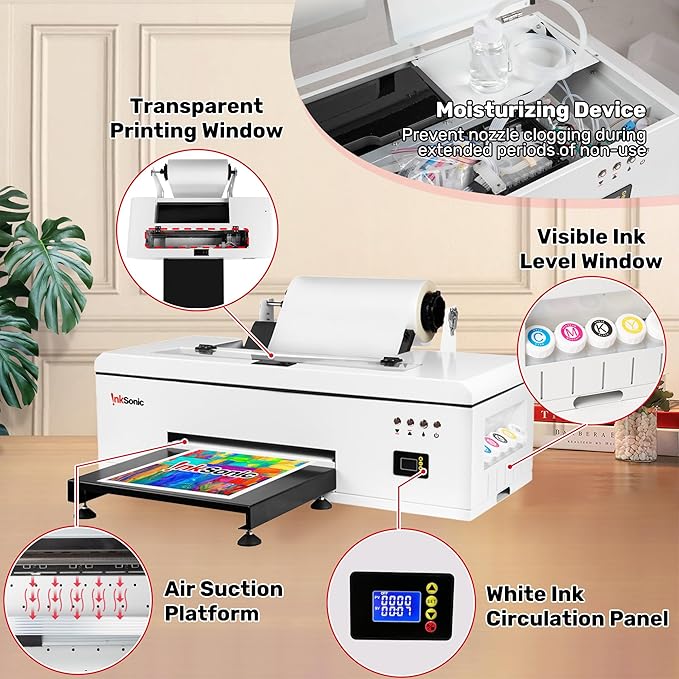 InkSonic R1390 DTF Printer Machine, A3 T Shirt Printing Machine with Oven, 13" DTF Printer Bundles, Direct to Film Heat Transfer, T-Shirt Maker for Clothes Design, Custom Garment Printing-DeskLoop Office