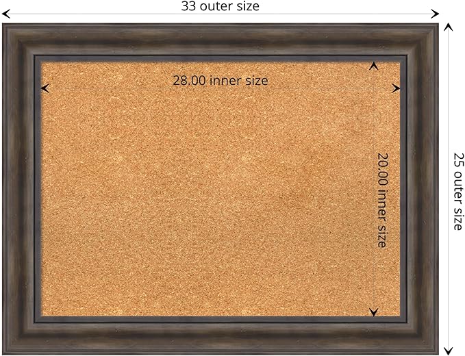 Amanti Art Natural Cork Board for Wall, 25x33 Vision Board with Brown Wood Frame, Medium Corkboard Office Decor for Home Organization, Rustic Farmhouse Corkboard Pinboard to display items for home-DeskLoop Office