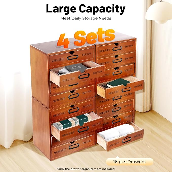 Vintage Drawer Wooden Drawers Organizer, 16-Drawer Desktop Organizer - Image 4