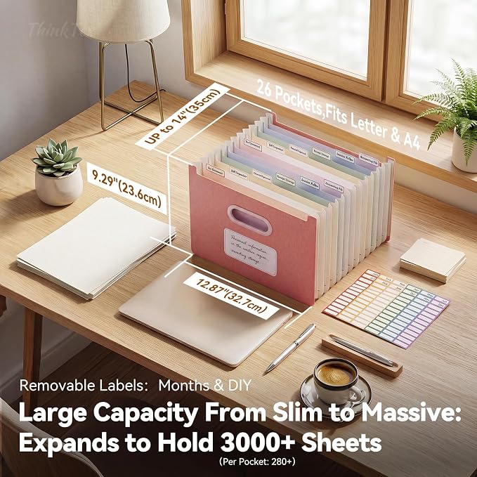 ThinkTex 12-Pocket Accordion File Organizer, Upright Open Top, Monthly Tabs - Image 2