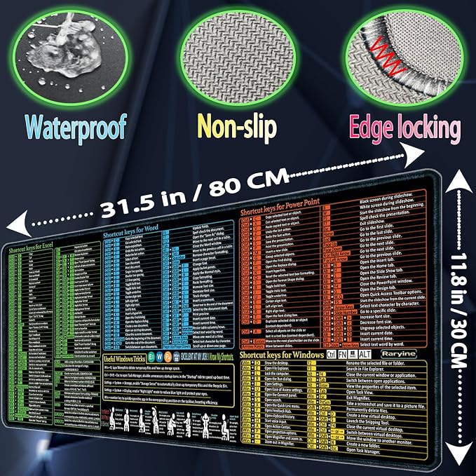 Excel/Word/Power Point/Windows Mouse pad, Non-Slip&Waterproof Large Gaming - Image 3