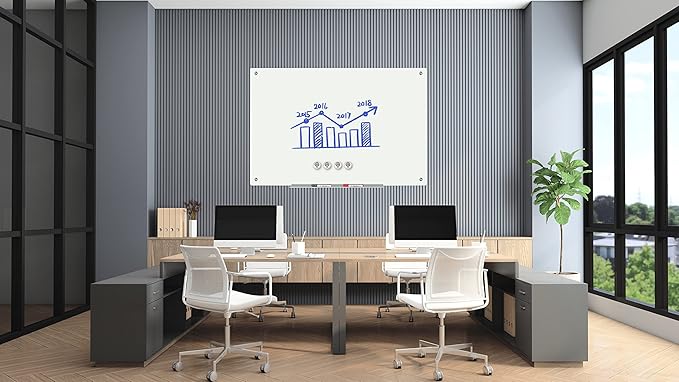 J&J worldwide Glass Whiteboard 47"x35", Magnetic White Board Glass Dry Erase Board Large Frameless Glass White Board for Office, Home & School with Marker Tray & Markers-DeskLoop Office