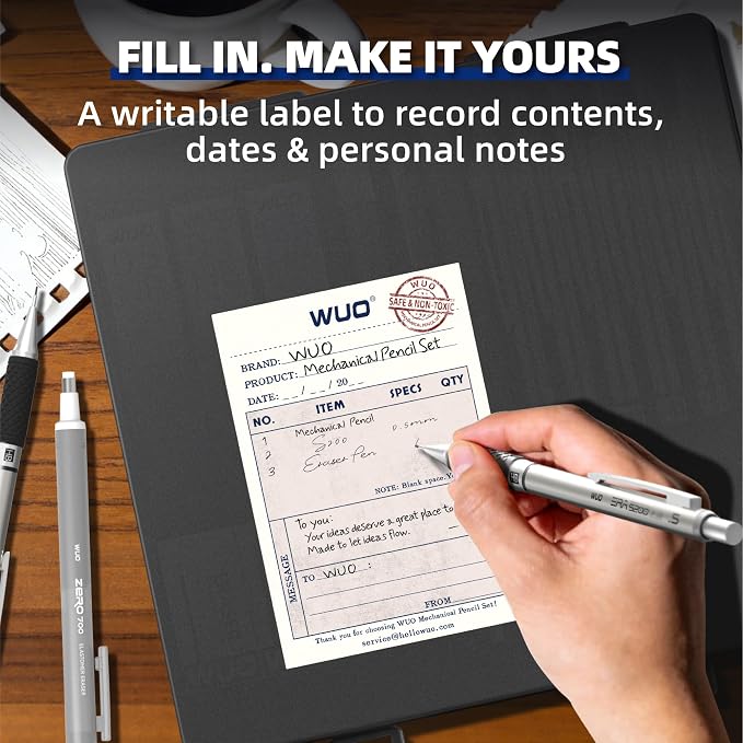 WUO 0.5mm Mechanical Pencil Set in Storage Case, 1 Eraser Pen, 12 Eraser Refills - Image 10