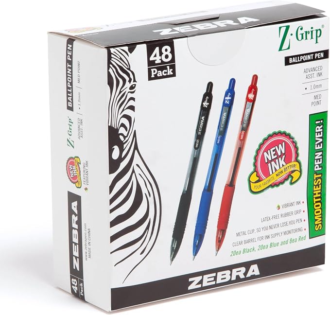 Zebra Pen Z-Grip Retractable Ballpoint Pen, Smooth-Flowing Black/Blue/Red Ink by ZebraPen