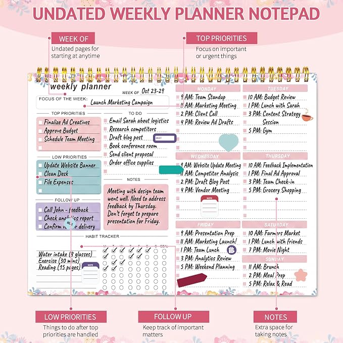 Weekly To Do List Notepad, 8.5''x11'' Weekly Desk Planners - Image 3