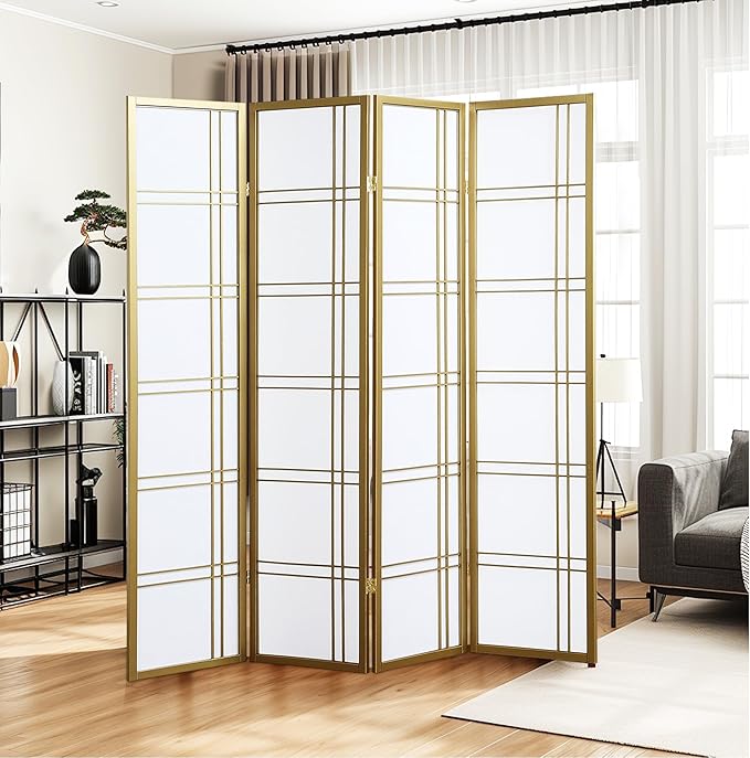 NicBex Room Divider 4 Panel Room Dividers with Paper-Looking Partition Room Dividers and Folding Privacy Screens Wall Divider for Home, Office, Room Separation,72" W x 1" D x 70" H, White+Gold-DeskLoop Office