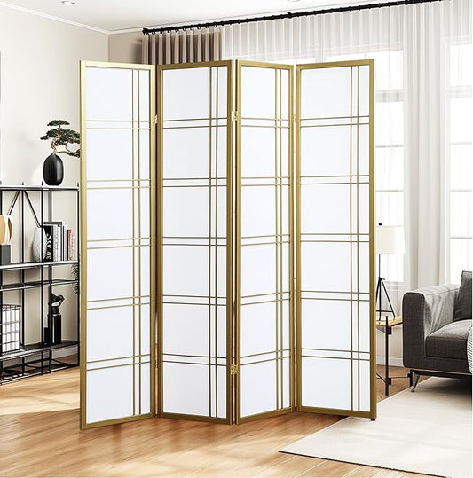 NicBex Room Divider 4 Panel Room Dividers with Paper-Looking Partition Room Dividers and Folding Privacy Screens Wall Divider for Home, Office, Room Separation,72" W x 1" D x 70" H, White+Gold-DeskLoop Office