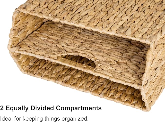StorageWorks Hand-Woven Divided Magazine Basket, Rattan Magazine Holder, Natural Wicker Magazine Rack for Bathroom, Office, Water Hyacinth, 1 Pack-DeskLoop Office