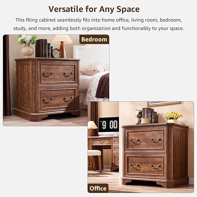 T4TREAM 2 Drawer File Cabinet-30 Wide Wooden Extended Desktop, Farmhouse Filing Cabinet with Smooth Rails, Holds Letter/Legal/A4, Hexagonal Design & Framed Drawer Fronts, Reclaimed Barnwood-DeskLoop Office