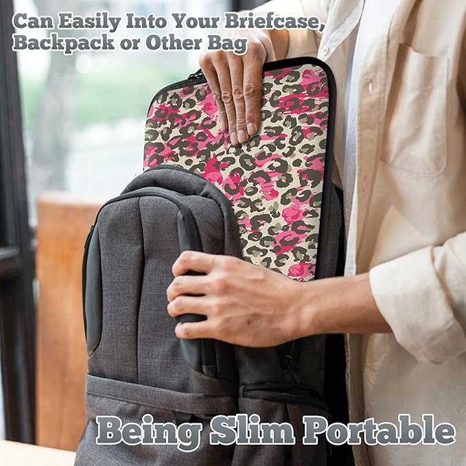 Laptop Sleeve Case Bag 15 inch, Pink Leopard Slim Carrying Case Durable Handbag Travel Laptop Bag for 15 inch MacBook Air M3/M2/15 Pro/Surface Laptop 7/6/5/4/3/ Dell XPS 15 Plus