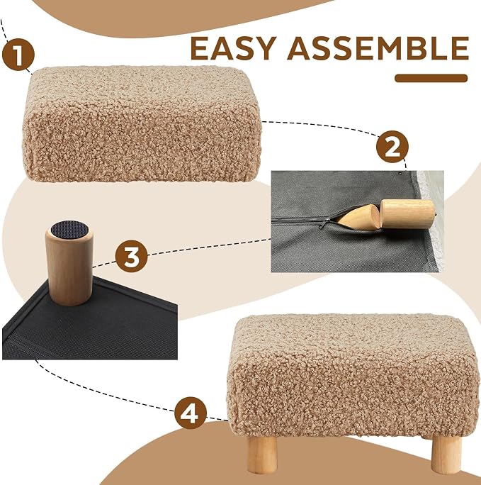 Small Foot Stool Ottoman, Sherpa Footstool Ottoman Foot Rest - Image 5
