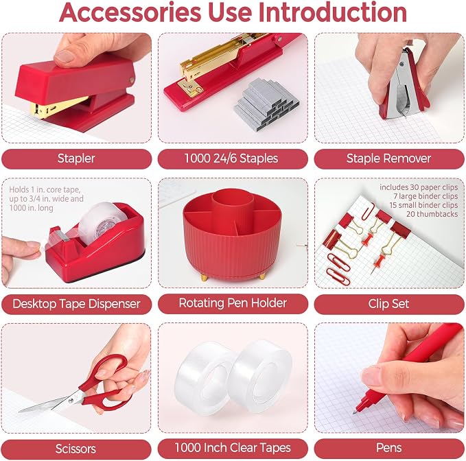 SKYDUE Red Office Supplies Set, Pencil Holder - Image 5