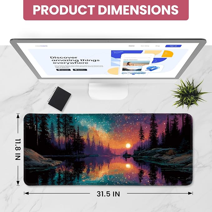 Aesthetic Desk Mat, Cute Aurora Lake Desk Pad Protector - Image 2