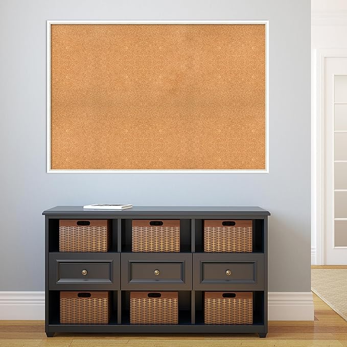 Amanti Art Natural Cork Board for Wall, 35x51 Vision Board with White Frame, Oversize Corkboard Office Decor for Home Organization, Modern Corkboard Pinboard to Display Items for Home Organization in-DeskLoop Office