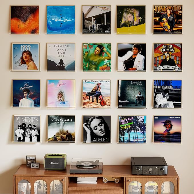 Laurensory 20 Pack Vinyl Record Shelf Wall Mount Shelves, 12 inch Clear Acrylic - Image 2
