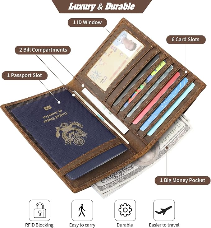 Jack&Chris Leather Passport Holder RFID Blocking Passport Travel Wallet Cover - Image 3