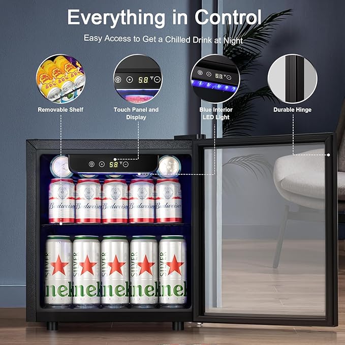 Antarctic Star Mini Fridge Cooler - 12 Bottle 48 Can Beverage Refrigerator Glass Door for Drinks or Beer Wine –Small Drink Dispenser for Home, Office or Bar, Electronic Temperature Control，1.3cu.ft.-DeskLoop Office