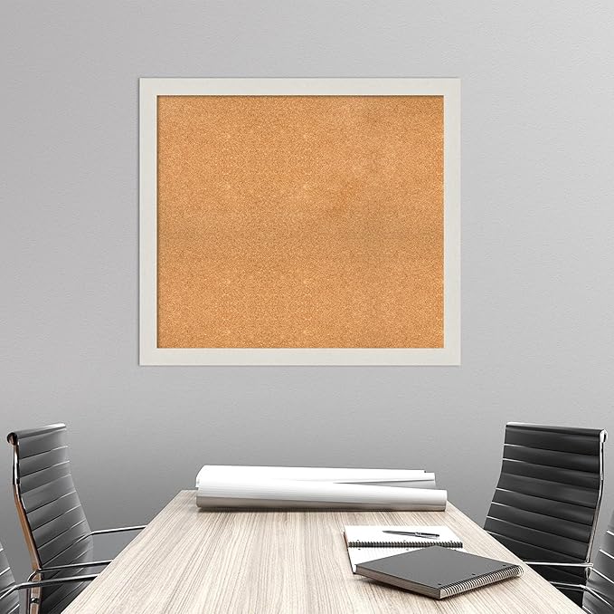 Amanti Art Natural Cork Board for Wall, 33x37 Vision Board with White Frame, Large Corkboard Office Decor for Home Organization, Country Rustic Corkboard Pinboard to Display Items for Home-DeskLoop Office