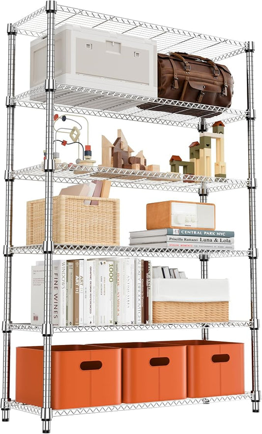 M MZG 6 Tiers Shelf 2100 lbs Steel Storage Shelving Utility Shelving Unit Steel by MEIGAOPLASTICANDMETALHKCOLIMITED