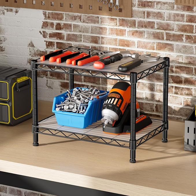 SINGAYE Small Wire 2 Shelves Pantry Metal Shelf Floor Organizer Under Desk | - Image 2
