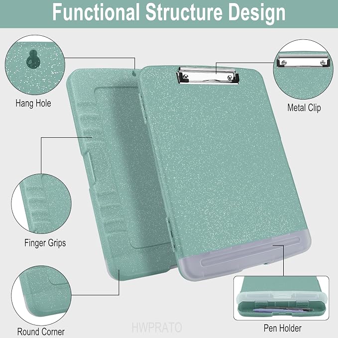 HWPRATO Glitter Clipboard with Storage, Clip Boards 8.5x11 with Pen Holder - Image 4