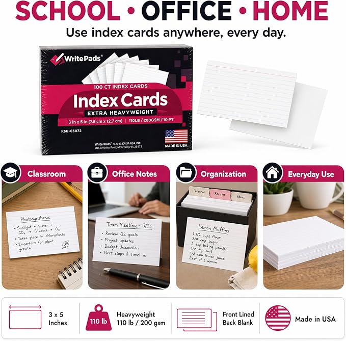Heavyweight 3x5 Index Cards, Extra Thick Note Cards, Front Lined Back Blank - Image 4