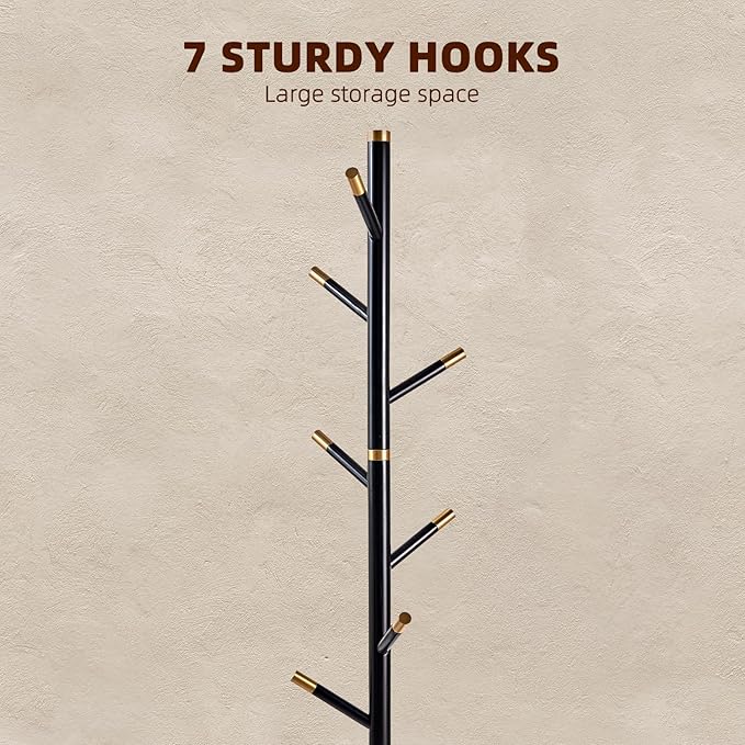 Uniclinens Coat Rack Freestanding Solid Wood Coat Tree Standing with 7 Hooks, Coat Rack Stand Creative Tree Branch-look (Black)-DeskLoop Office