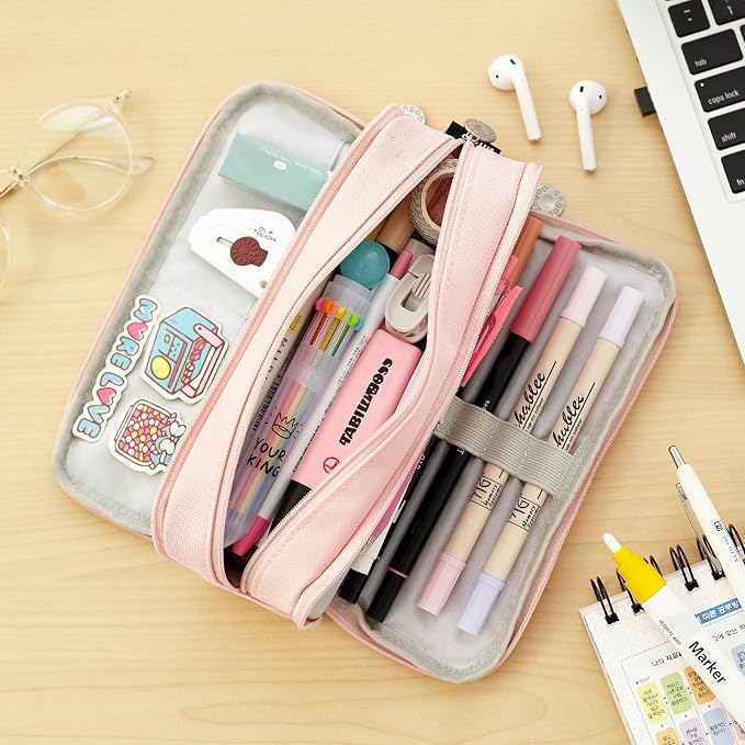 CICIMELON Large Capacity Pencil Case 3 Compartment Pouch Pen Bag - Image 7