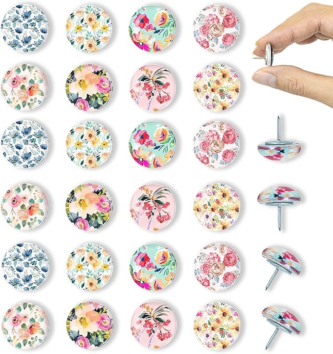 24Pcs Push Pins, Decorative Thumb Tacks, Floral Pins, Cute Push Pins by Tandarui