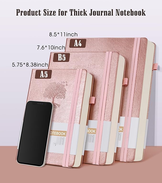 Lined Journal Notebook, 365 Pages A4 Large Journals for Writing Ruled Notebook, Pink Hardcover Leather Journals for Women Men,Notebook for Work, Note Taking, 100Gsm Thick Paper (8.5" x 11" Rose Gold)-DeskLoop Office