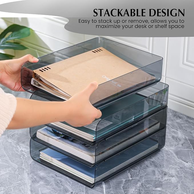 CiWiVOKi 2 Pack Stackable Paper Tray Organizer, Office Organizer and Storage - Image 5