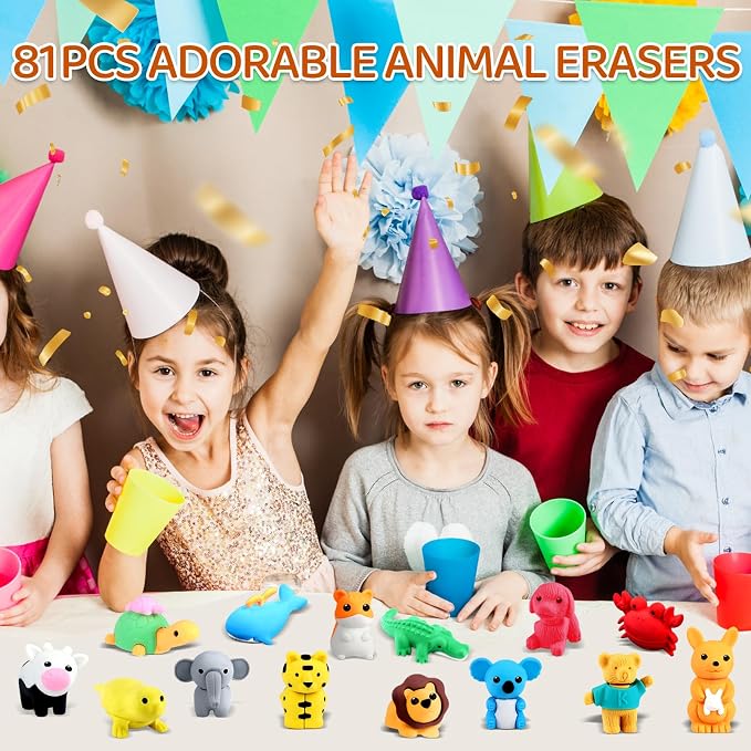 URSKYTOUS 81Pcs Animal Erasers Desk Pets - Image 2