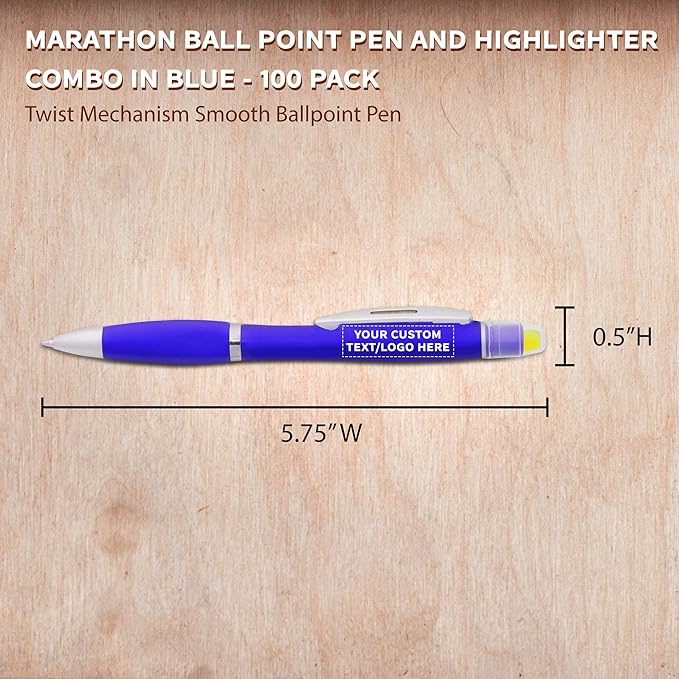 DISCOUNT PROMOS 100 Marathon Gel Highlighter Pens Pack - Customizable Text, Logo - Twist Mechanism, Ballpoint - Blue-DeskLoop Office