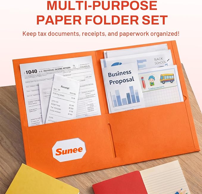 SUNEE Folders with Pockets, 2 Pocket Folders Fit Letter Size Paper, Paper File - Image 2