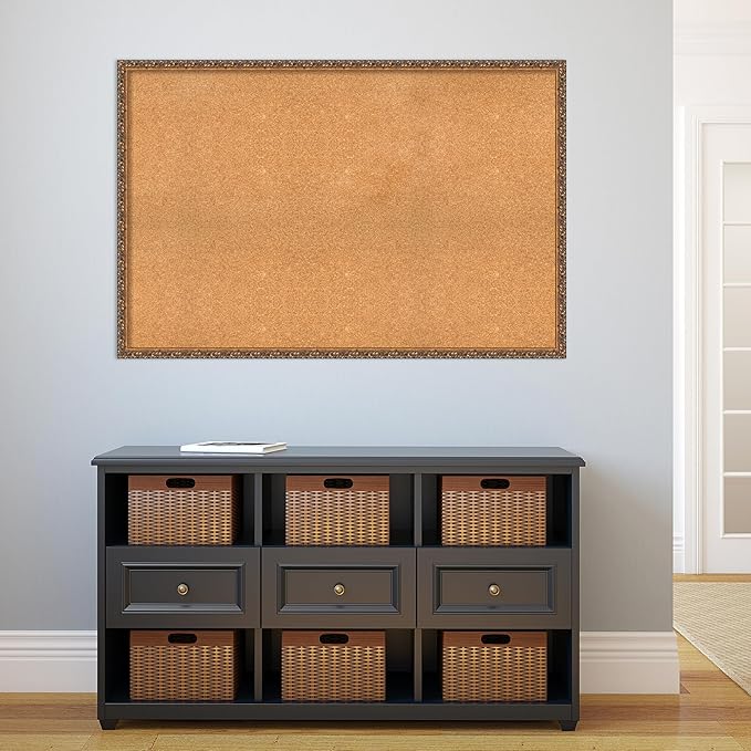 Amanti Art Natural Cork Board for Wall, 32x48 Vision Board with Bronze Frame, Oversize Corkboard Office Decor for Home Organization, Traditional Corkboard Pinboard to Display Items for Home-DeskLoop Office
