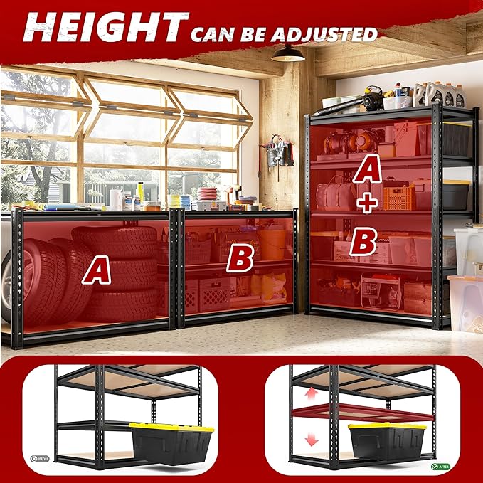 REIBII 5 Tier Garage Shelving for Pantry, Adjustable Storage Shelves | 35.5" W - Image 6
