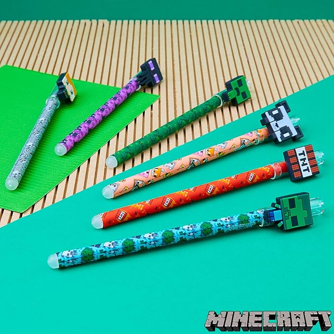 Minecraft Erasable Gel Pens Set, Colored Pens with Erasers Pack of 6, School Supplies - Gifts for Boys-DeskLoop Office