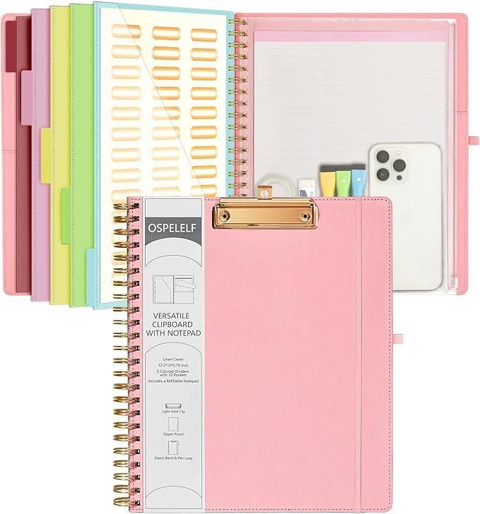 Ospelelf Pink Foldable Spiral Clipboard Folio by OspelelfOfficeSupplies
