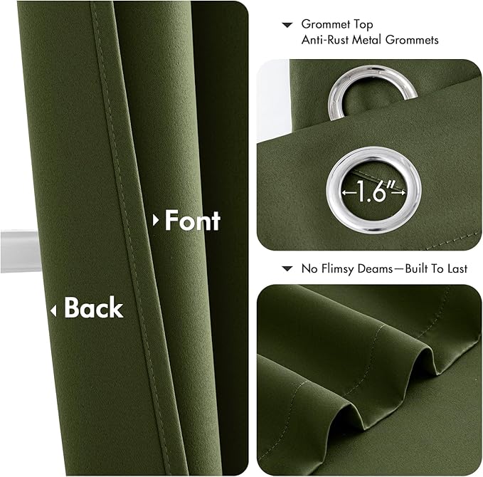 MIULEE Olive Green Blackout Curtains for Bedroom Living Room 96 Inches Long 2 Panels, Thermal Insulated Room Darkening Drapes Solid Grommet Top Noise Reducing Dark Green Window Treatments 40x96 Inch-DeskLoop Office