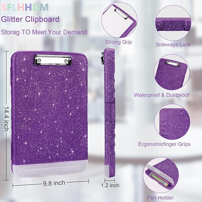 Glitter Clipboard with Storage, Storage Clipboard with Pen Holder, A4 Binder - Image 2