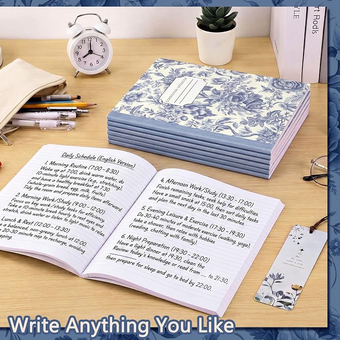 Harloon 6 Pack Composition Notebooks College Ruled Bulk Vintage Blue Flower - Image 4