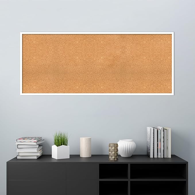 Amanti Art Natural Cork Board for Wall, 25x61 Vision Board with White Frame, Oversize Corkboard Office Decor for Home Organization, Modern Corkboard Pinboard to Display Items for Home Organization in-DeskLoop Office