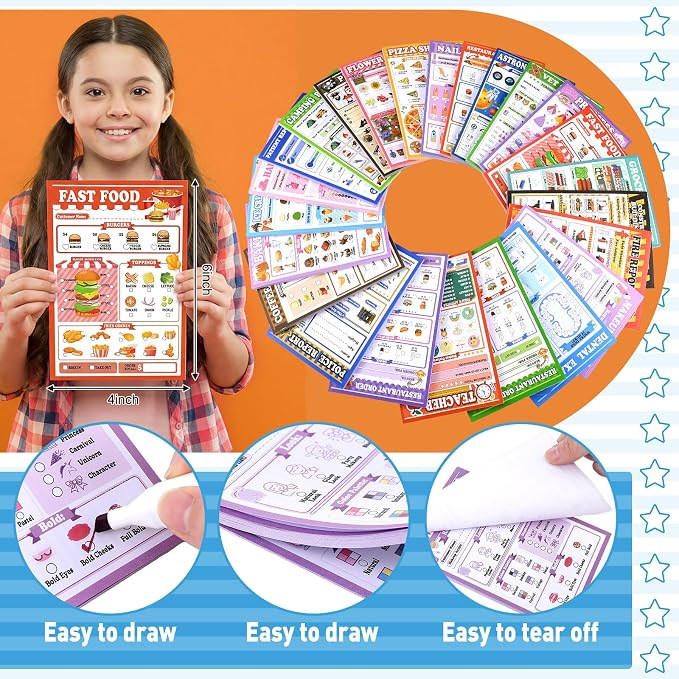 Eaasty Kids Pretend Play Notepads 4 x 6 Inch Pads - Image 3