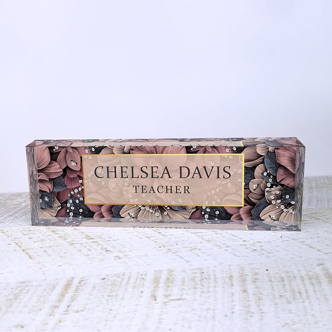 Floral Acrylic Name Block for Desk, Womens Personalized Desk Name Plate - Image 2