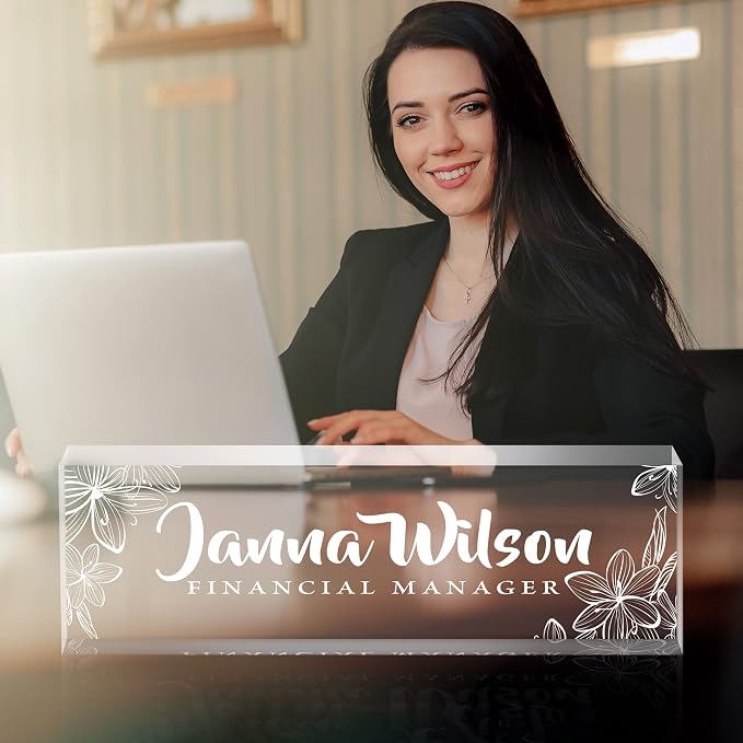 Personalized Desk Name Plate, Custom Acrylic Glass Name Plates - Image 3