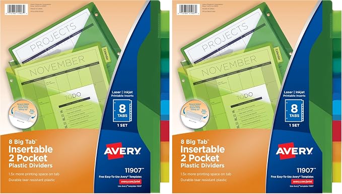 Avery Dividers for 3 Ring Binders, 8-Tab Sets, Two-Pocket Plastic Binder by Avery