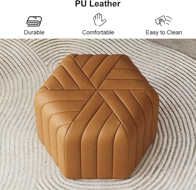 homary 18.5" Hexagonal Pouf Ottoman Upholstered, Velvet Footrest Rest Stools Modern Sofa Footrest Entryway Shoe Changing Stool, Low Coffee Table Footstool for Living Room/Bedroom/Entrway-Brown-DeskLoop Office