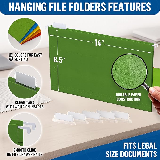 100 Pack Hanging File Folders Legal Size 8.5x14 - Image 2