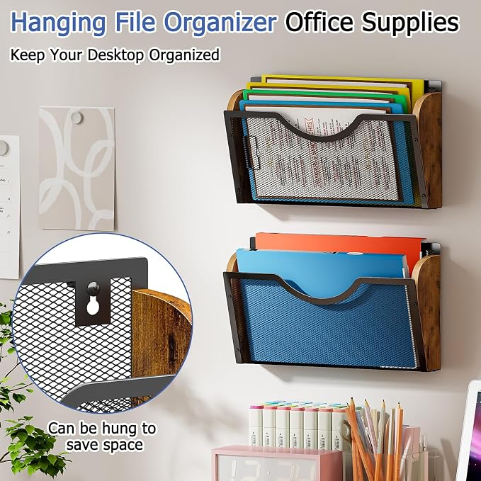 Sbanmao 3 Pack Wall File Organizer, Metal Mesh Hanging File Folder Holder - Image 2