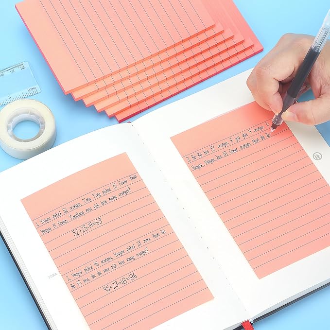 Early Buy 6 Pads Lined Sticky Notes with Lines 4x6 Self-Stick Notes Bright Color Sticky Notes, 45 Sheets/Pad (Pink)-DeskLoop Office